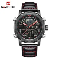 NAVIFORCE NF9160 Mens Watches Top Brand Luxury Sport Watch Men Leather Strap 30M Waterproof Miliary Dual Display Wrist Watch Clock